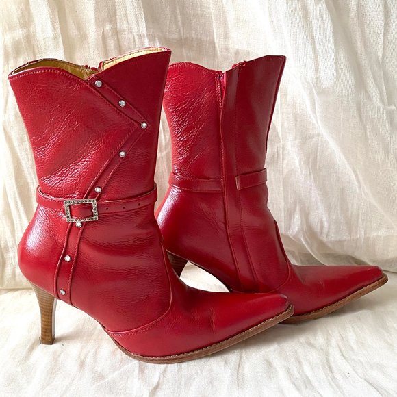 Sexy Red Yadira Cowgirl Ankle Boots size 6/5 - Picture 1 of 7